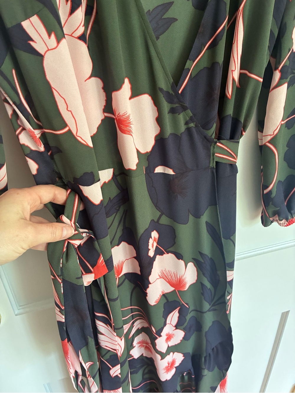 Bar III Olive Maxi Dress with Pink Floral Print - Picture 5 of 6
